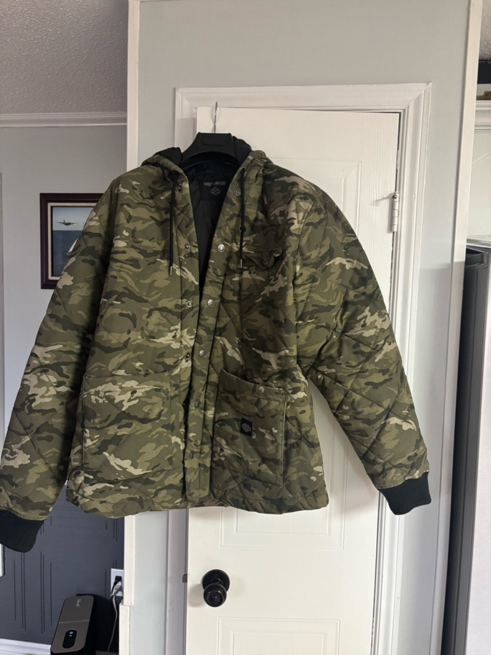 Harley-Davidson Green Camouflage Hooded Puffer Jacket